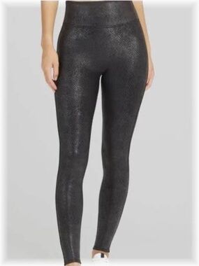 SPANX Faux Leather Reptile Embossed Leggings Black High Rise Shaping Size L